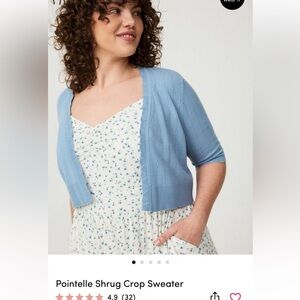 Blue Pointelle Shrug Crop Sweater